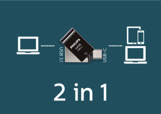 Philips 2in1 64gb Usb 3.1 Stick 64GB USB 3.1 Stick with connection USB-C Black
