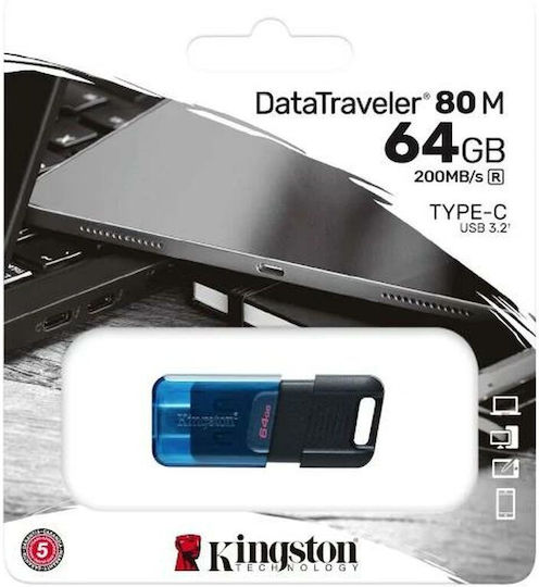 Kingston Datatraveler 80 64GB USB 3.2 Stick Μπλε