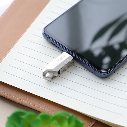 Hoco 128GB USB 2.0 Stick με σύνδεση USB-A & USB-C Ασημί