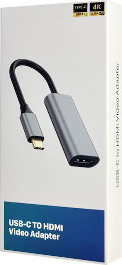 Powertech Converter USB-C Male to HDMI Female Gray 1 Piece CAB-UC086