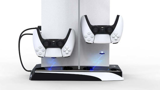 Imp Tech DLX+ LED Multi Function Charger Tower Charging Station for 2 controllers PS5 White
