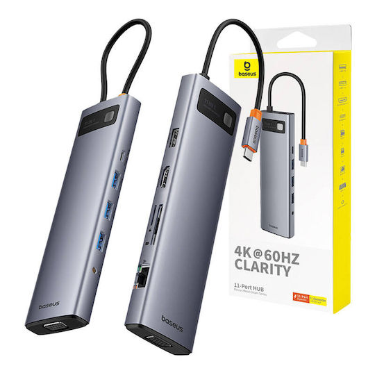 Baseus Starjoy Metal Glam USB-C Docking Station with HDMI 4K PD Ethernet and Support for 2 Monitors Silver