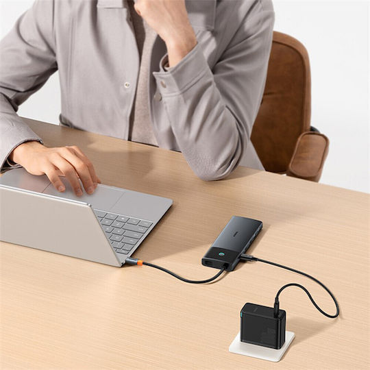 Baseus BS-OH083 USB-C Докинг станция с HDMI 4K PD Ethernet и свързване 2 монитора Черен