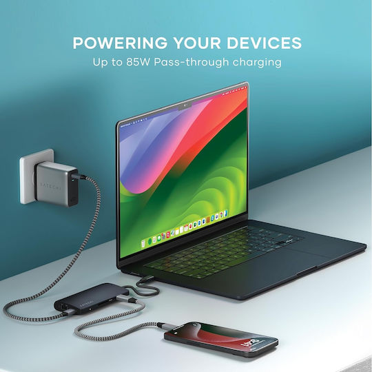 Satechi USB-C Докинг станция с HDMI 4K PD Ethernet Черен (ST-P8KED)