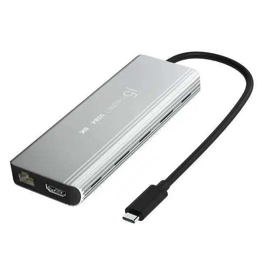 J5create USB-C Docking Station με HDMI 4K PD Ethernet Ασημί (JCD403)