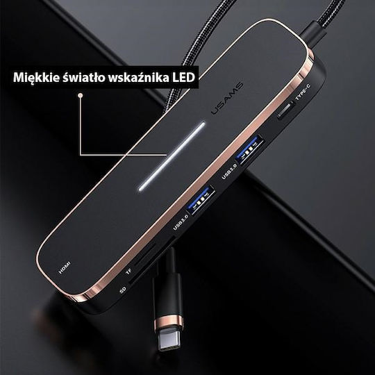 Usams USB-C Докинг станция с HDMI Черен (SJ578HUB01)