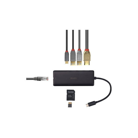Lindy USB-C Docking Station with HDMI 4K PD Ethernet Black (43358)
