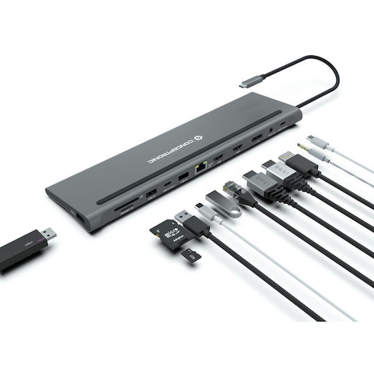 Conceptronic USB-C / USB-A Docking Station με 4K PD Ethernet Γκρι (DONN17G)
