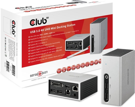 Club3D SenseVision USB 3.0 4K UHD Mini USB-A Docking Station με 4K PD Ethernet Λευκό