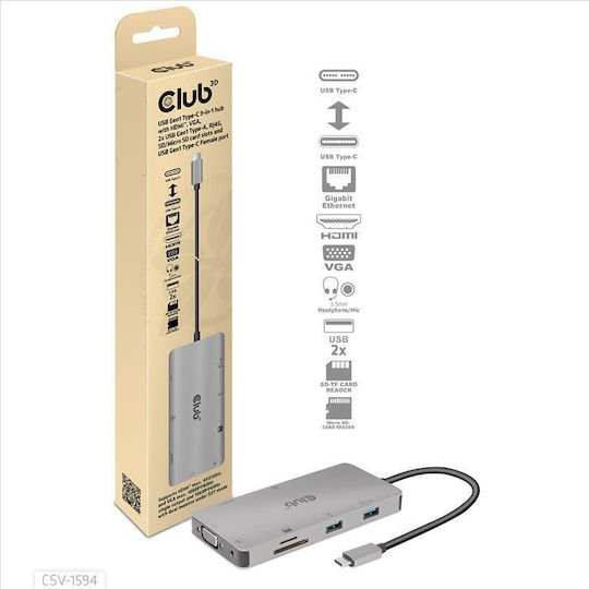 Club3D USB-C Docking Station mit HDMI Ethernet Silber (CSV-1594)