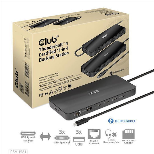 Club3D Thunderbolt 4 Докинг станция с 4K Ethernet Черен (CSV-1581)