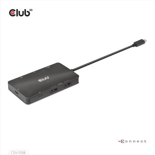 Club3D USB-C Docking Station με DisplayPort 4K PD Ethernet και συνδεση 2 Οθονών Μαύρο (CSV-1598)