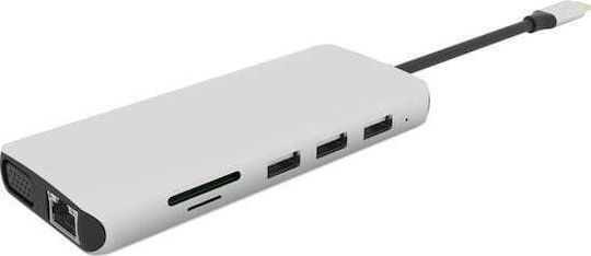 eSTUFF USB-C Docking Station με HDMI 4K PD Ethernet και σύνδεση 2 Οθονών Λευκό (ES623009)