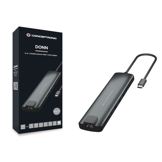 Conceptronic USB-C Docking Station with HDMI 4K PD Ethernet Gray (DONN06G)