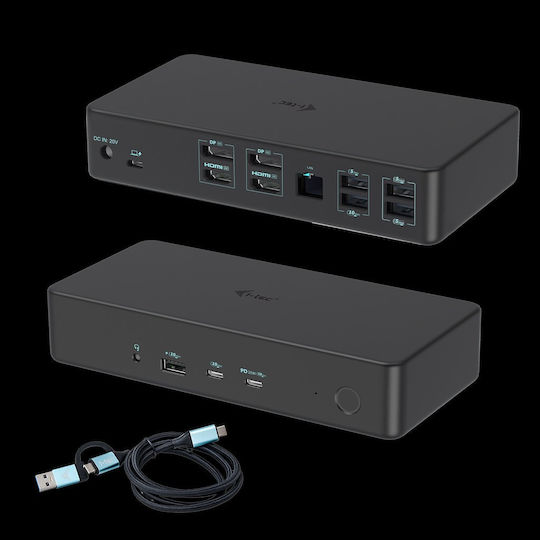 i-tec USB-C Docking Station με HDMI/DisplayPort 4K PD Ethernet και σύνδεση 2 Οθονών Μαύρο (CADUAL4KDOCKPD2)