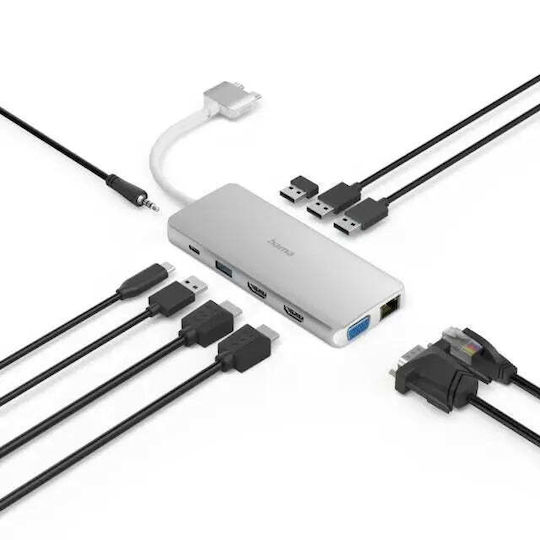 HAMA Connect2Mac USB-C dublu Stație de andocare cu HDMI 4K PD Ethernet și conexiune 2 monitoare Argintiu
