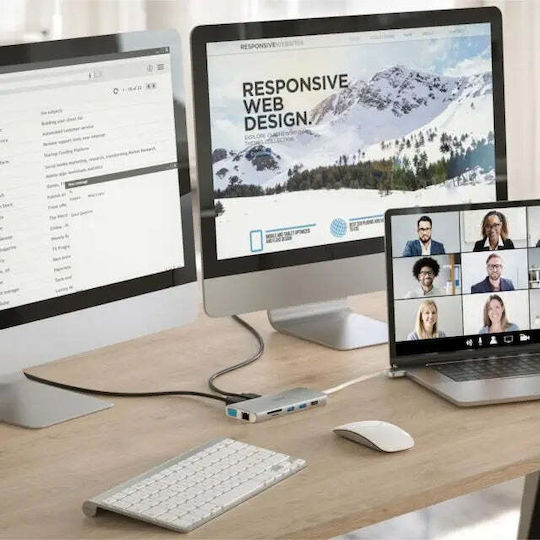 HAMA Connect2Mac USB-C dublu Stație de andocare cu HDMI 4K PD Ethernet și conexiune 2 monitoare Argintiu