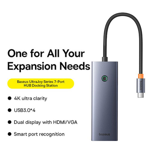 Baseus 7in1 UltraJoy USB-C Docking Station with HDMI 4K PD Gray