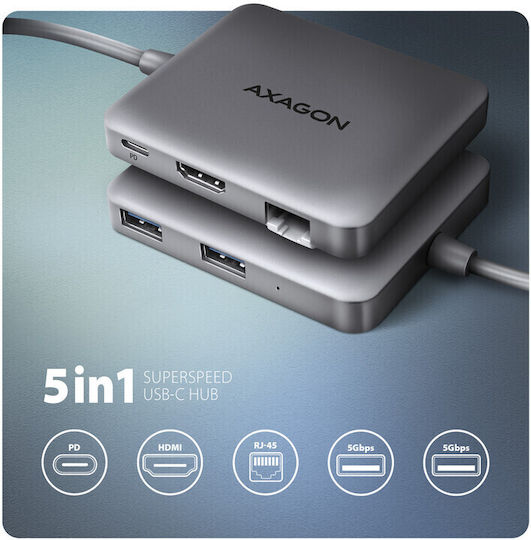 Axagon HMC-5HL USB-C Docking Station mit HDMI 4K PD Ethernet Gray