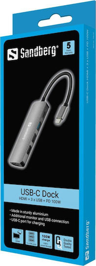 Sandberg USB-C Docking Station mit HDMI 4K PD Silber (136-32)