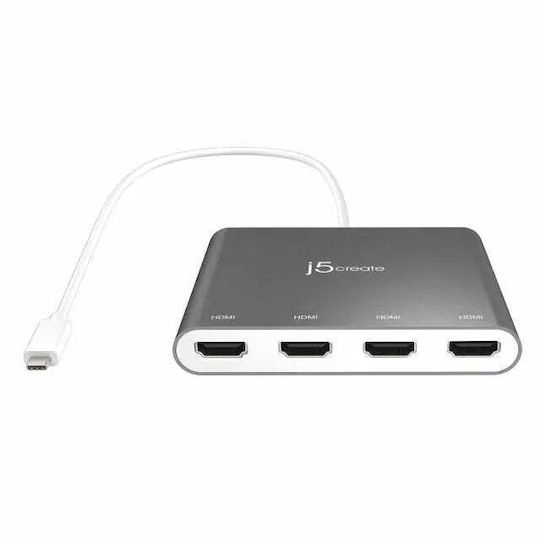 J5 Create USB-C Docking Station με HDMI 4K PD και σύνδεση 4 Οθονών Γκρι (JCA366-N)