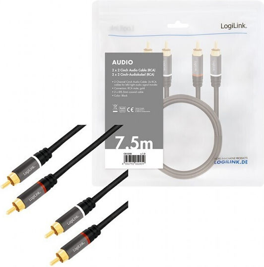LogiLink Cable 2x RCA male - 2x RCA male 7.5m CA1208