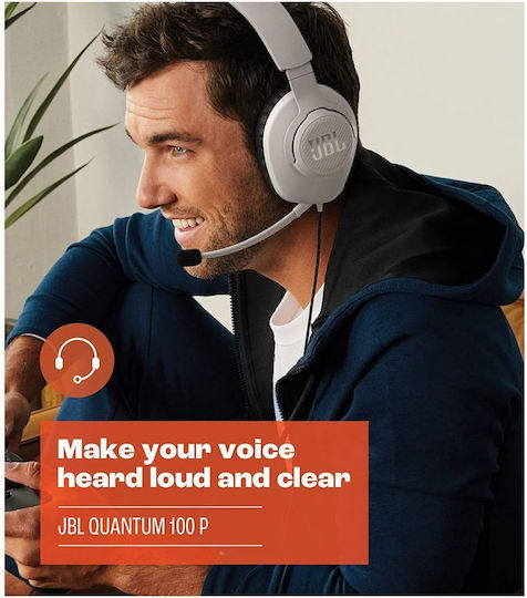 JBL Quantum 100P Over Ear Gaming Headset με σύνδεση 3.5mm Λευκό/Μπλέ for PS4 / PS5