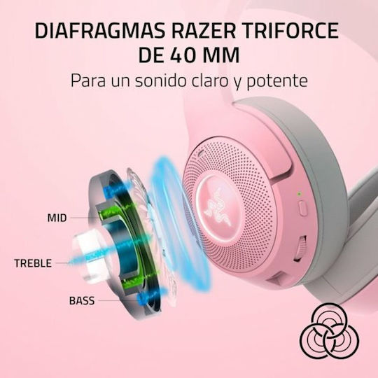 Razer Kraken Kitty V2 BT Ασύρματα / Ενσύρματα Over Ear Ακουστικά με 40 ώρες Λειτουργίας Ροζ
