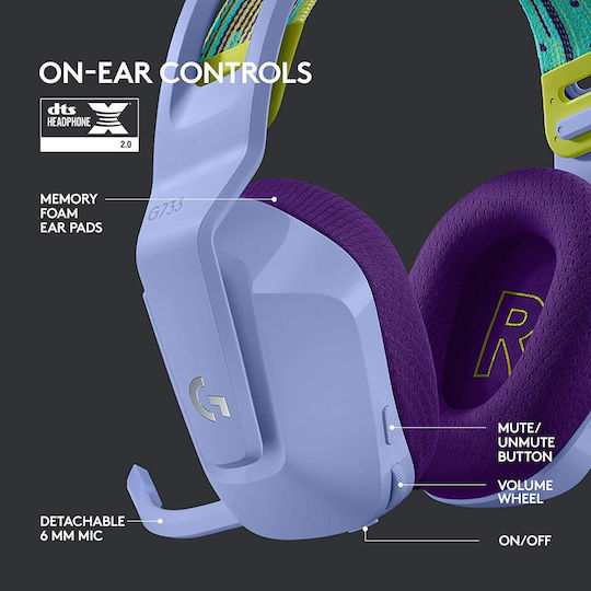 Logitech G733 Wireless Over Ear Gaming Headset with Connection USB Lilac