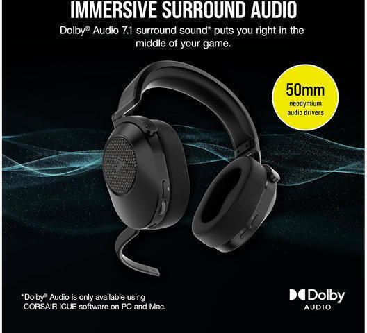 Corsair HS65 Ασύρματο Over Ear Gaming Headset με σύνδεση Bluetooth / USB Carbon