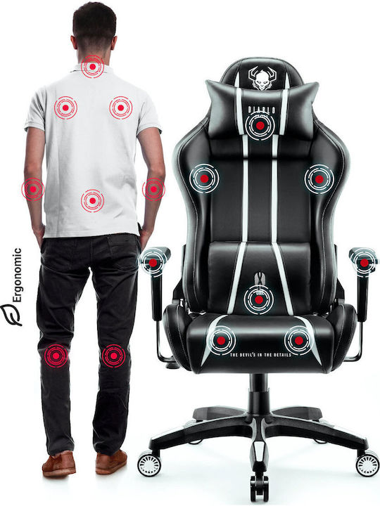 Diablo X-One 2.0 King Size Καρέκλα Gaming Δερματίνης με Ρυθμιζόμενα Μπράτσα Μαύρο / Λευκό