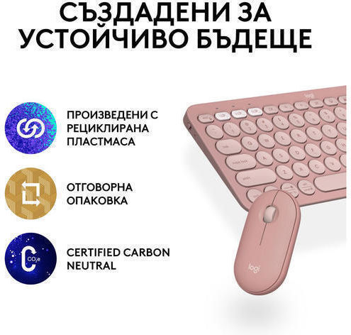 Logitech Pebble 2 Ασύρματο Σετ Πληκτρολόγιο & Ποντίκι Αγγλικό US Ροζ