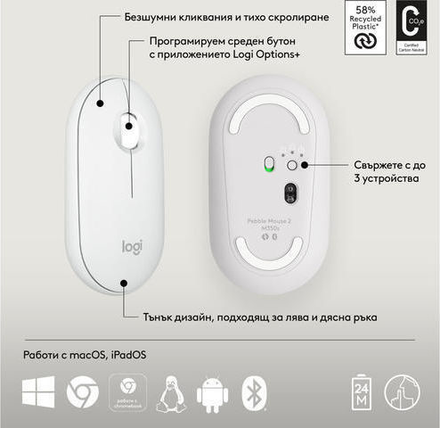 Logitech Pebble 2 Wireless Keyboard & Mouse Set English US White