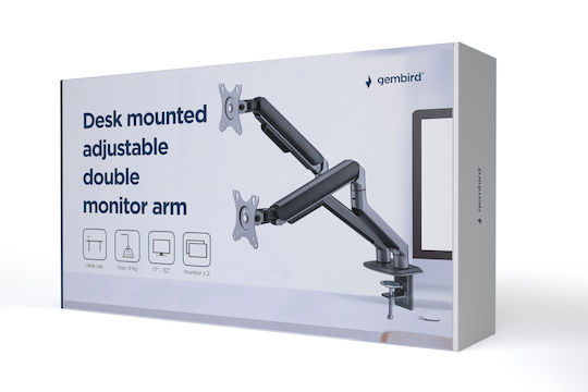 Gembird Stand Desk Mounted for 2 Monitors up to 32" with Arm Gray (MA-DA2-05)