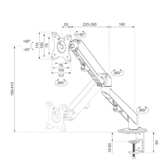 Neomounts Βάση Γραφείου Οθόνης έως 27" με Βραχίονα (DS70-700BL1)