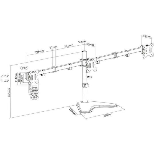 Neomounts Schreibtisch Halterung für 3 Monitore bis 27" mit Arm (FPMA-D550DD3BLACK)