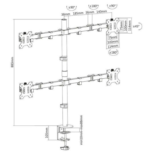 Neomounts Halterung Auf dem Schreibtisch für 4 Monitore bis 32" mit Arm (FPMA-D550D4BLACK)