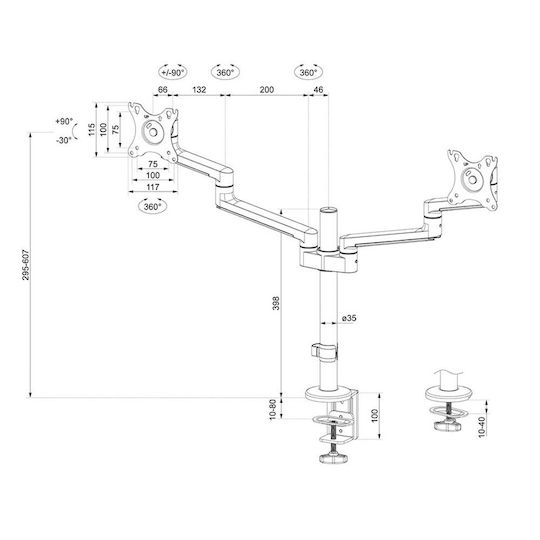 Neomounts Stand Desk Mounted for 2 Monitors up to 27" with Arm (DS60-425BL2)