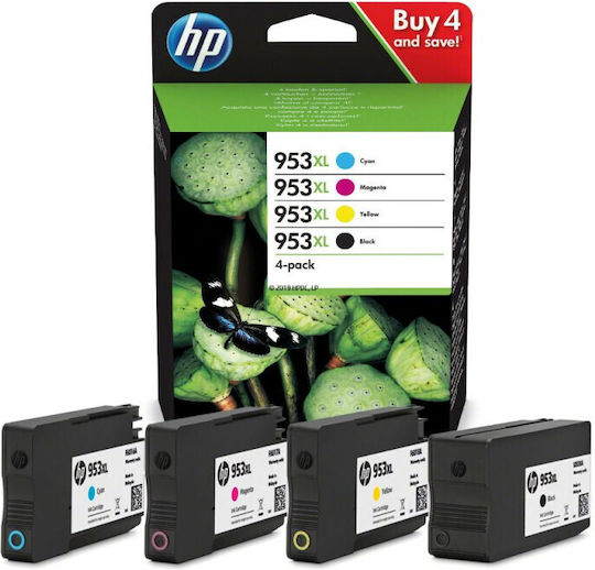 HP 953XL Оригинален Пакет от 4 мастила за мастиленоструен принтер Жълт / Cyan / Магента / Черен (3HZ52AE)