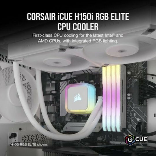 Corsair ICUE H150i RGB Elite Υδρόψυξη AIO CPU με 3 Ανεμιστήρες 120mm Λευκή