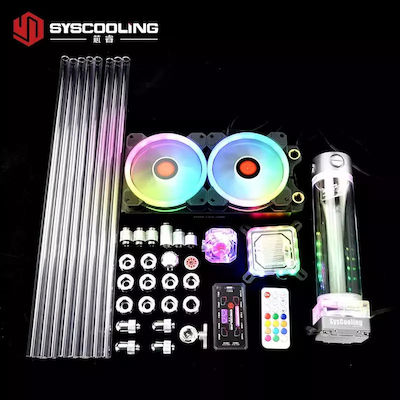 PC Liquid Cooling Kit Wasserkühlung für Prozessor Doppelter Ventilator 120mm für Sockel 1200/115x mit RGB Beleuchtung Silber