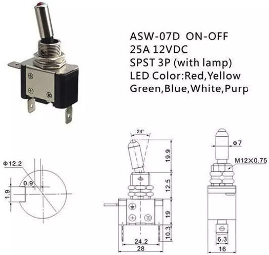 On-Off switch with Lighting Blue 1pcs
