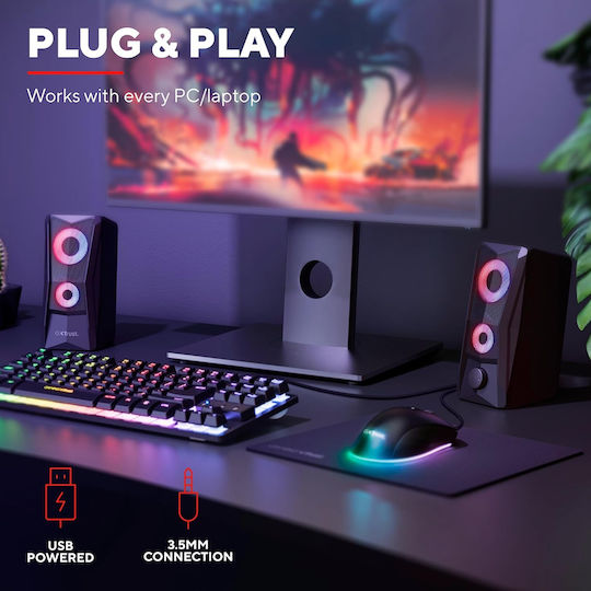 Trust GXT 606 JAVV Ηχεία Υπολογιστή 2.0 με RGB Φωτισμό και Ισχύ 6W Μαύρα