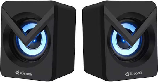 Kisonli L-1040 Ηχεία Υπολογιστή 2.0 με RGB Φωτισμό και Ισχύ 2.5W Μαύρα