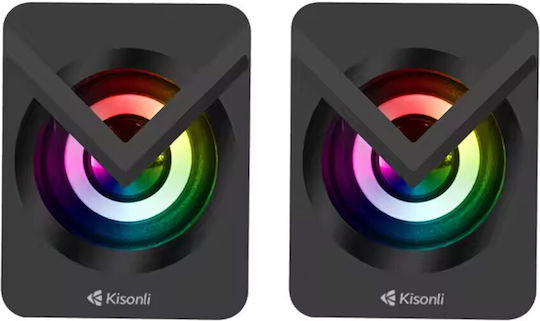 Kisonli L-1040 Ηχεία Υπολογιστή 2.0 με RGB Φωτισμό και Ισχύ 2.5W Μαύρα