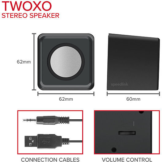 SpeedLink Twoxo Computerlautsprecher 2.0 mit Leistung 5W in Schwarz Farbe