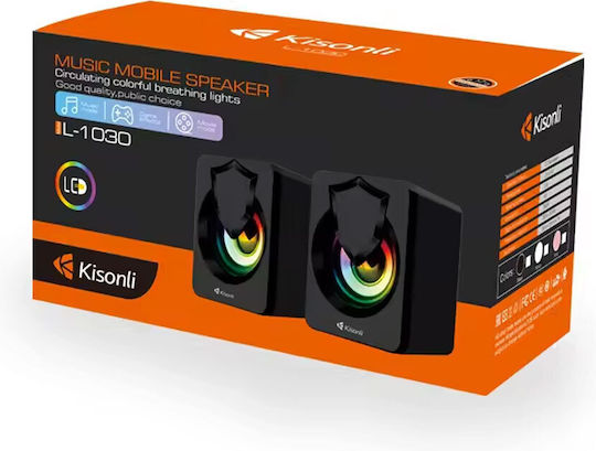 Kisonli L-1030 Ηχεία Υπολογιστή 2.0 με RGB Φωτισμό και Ισχύ 2.5W σε Λευκό Χρώμα