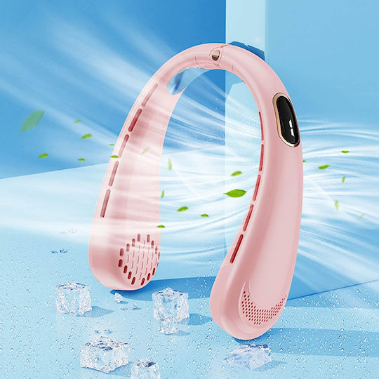 Techsuit Neck Fan H6 Portable Usb Rechargeable Adjustable Digital Display Pink