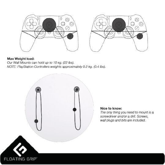 Floating Grip Wall Mount Bundle & 2x Controllers Charging Station for 2 controllers PS4 Black
