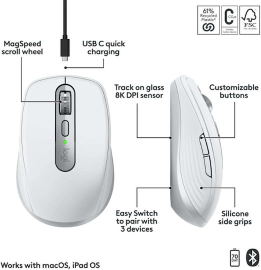 Logitech MX Anywhere 3S Wireless Mouse Pale Grey